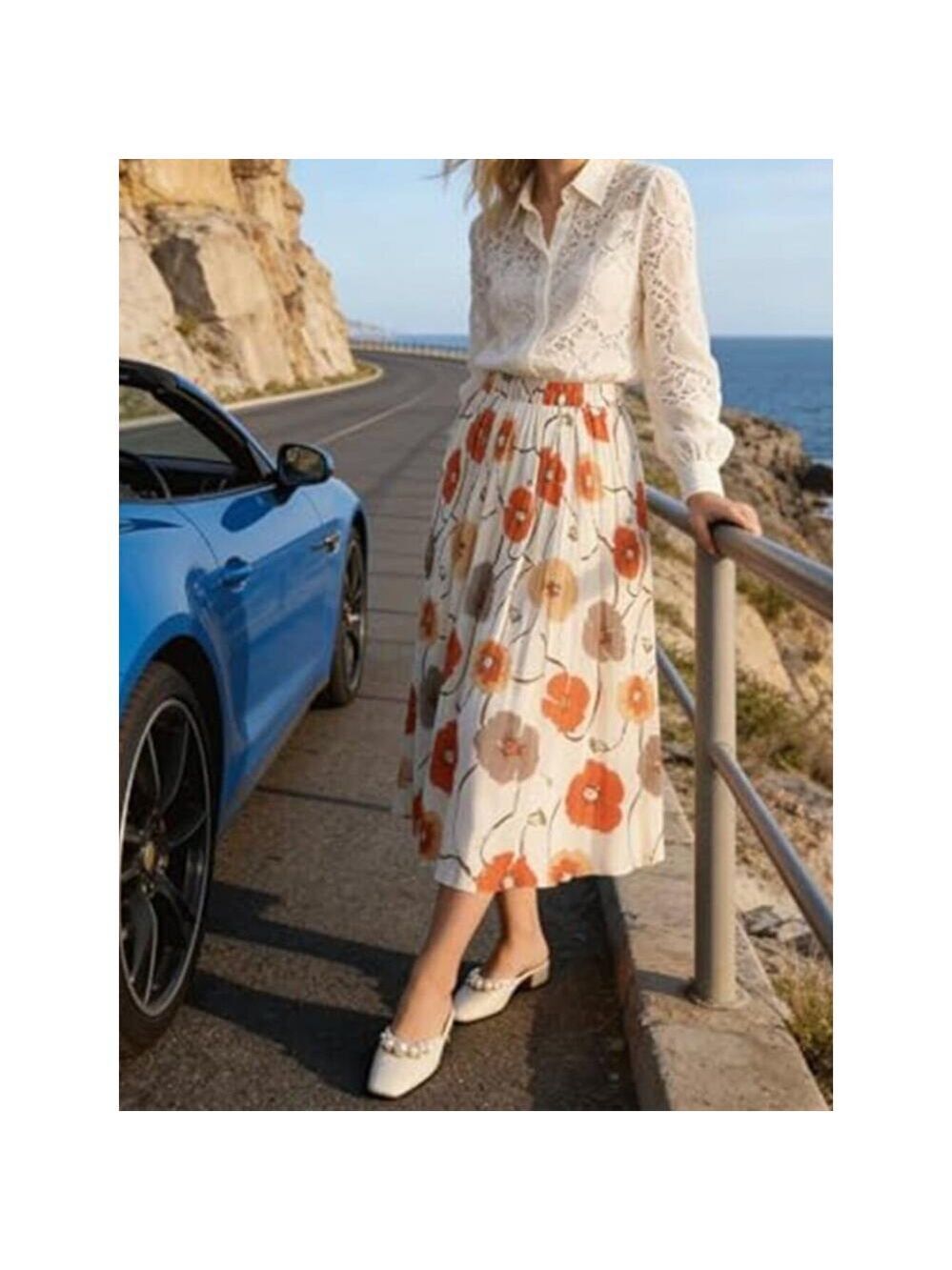 Women's Pleated Skirt Chiffon Elastic Waist A-Line Midi Length Skirt